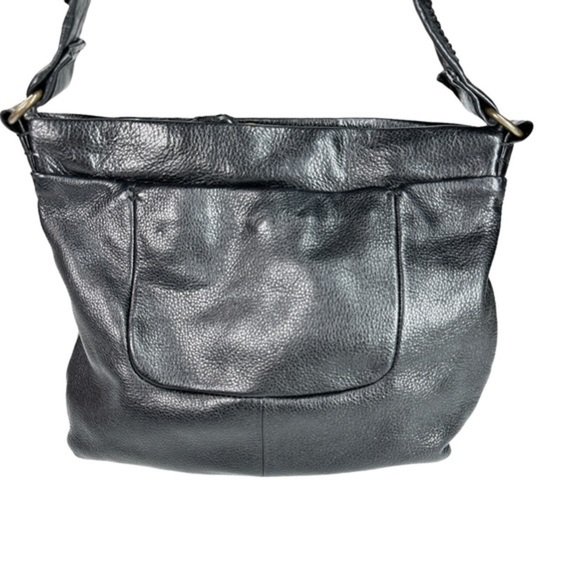 The SAK Black Leather Shoulder Crossbody Bag Purse Top Zip Entry Wide Strap MED - Picture 3 of 12